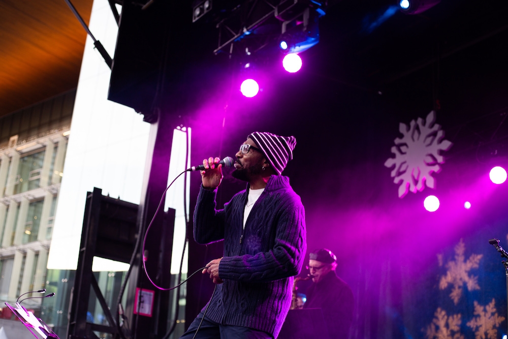 Singer performs on stage