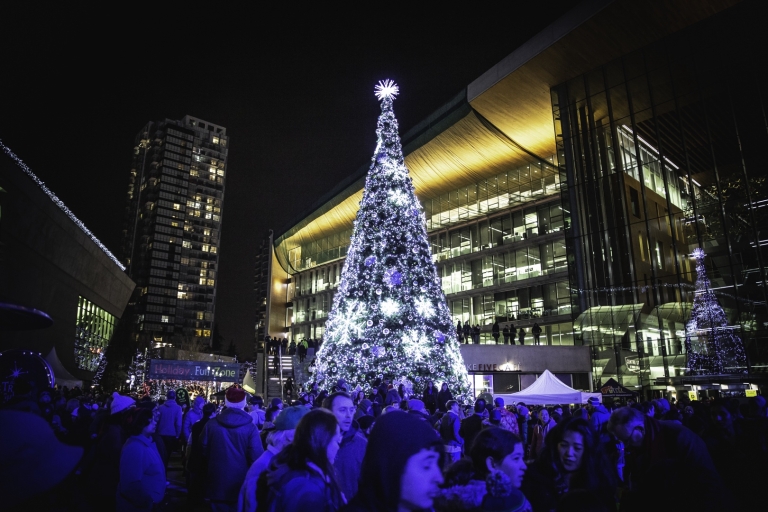 Surrey Christmas Tree light up at night