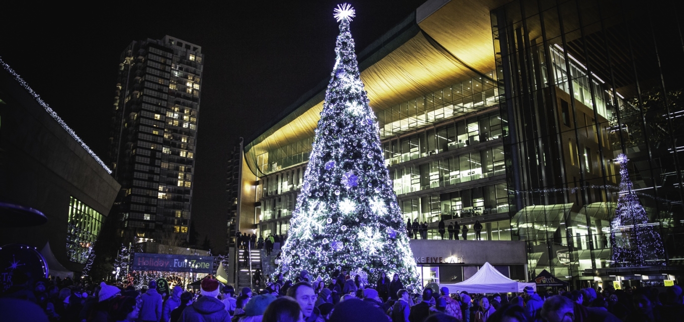 Surrey Christmas Tree light up at night